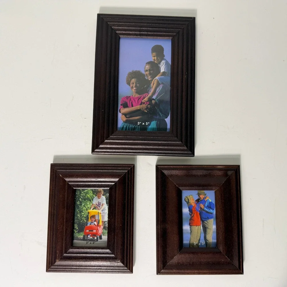 Melannco Wood Picture Frame Set 3x5 2x3 Brown Traditional Home Decor 3 Piece Set